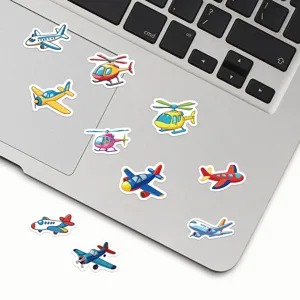 Cartoon airplane and helicopter stickers detail, waterproof vinyl decals for journal.