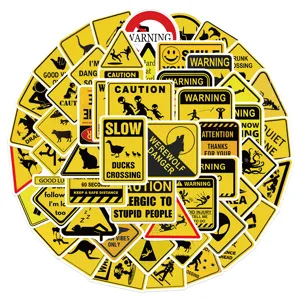 Vista detallada del juego de pegatinas de advertencia divertidas, impermeables para funda.