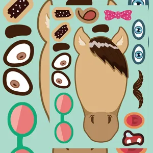 Cute cartoon horse face DIY sticker sheet, funny creative decorative decal for phone and desk.