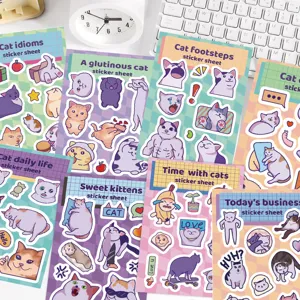Charitomeno Kartoún Gata Ekfrasi Autokolito Set Diakosmitiko Kolitiko DIY Craft Autokolita Gia Imerologio Scrapbook Planner