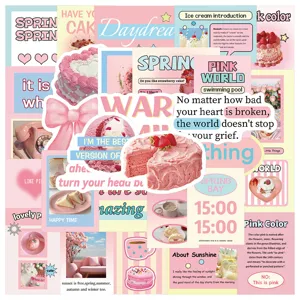 Schattige roze esthetische stickerpakket, waterdichte decoratieve stickers voor notitieboeken.