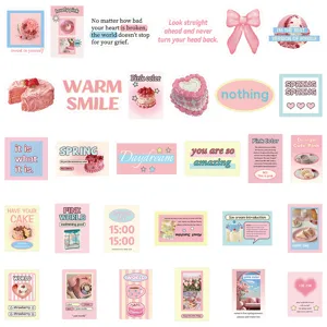 30-delige roze esthetische stickerpakket voor journaling, scrapbooking en laptopdecoratie.