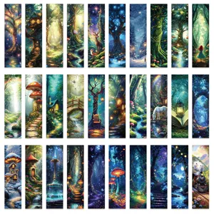 Set of 30 mystical forest bookmarks, dreamy fantasy art book markers for reading lovers.