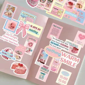 Roze schattige esthetische stickers pakket voor dagelijks plakboek en notebook decoratie.