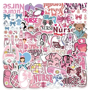 Lot de 50 autocollants roses infirmière mignon nœud stéthoscope pour ordinateur portable