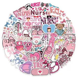 Lot de 50 autocollants infirmière rose étanche mignons autocollants médicaux pour valise