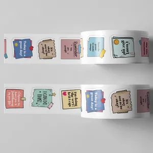 Motiverende zelfbevestiging stickerrol, inspirerende citaten dagboek decoratie detail weergave.
