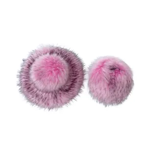 Ensemble haut de gamme bonnet et sac à main rond en fausse fourrure rose et violet dégradé