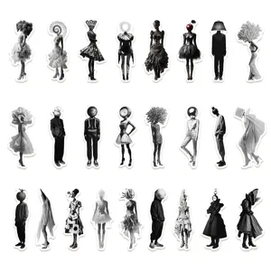 Minimalistische surrealistische monochrome mode stickers set voor koffer en DIY decoratie