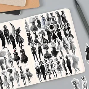 50 stuks minimalistische surrealistische monochroom stickers, waterdichte DIY decoratie.