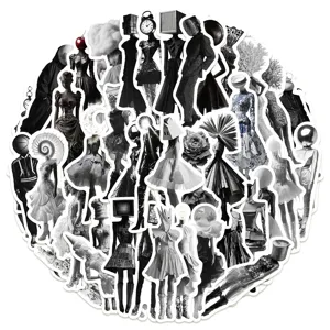 Monochroom surrealistisch kunst stickerpakket, minimalistische fototableaus waterdicht