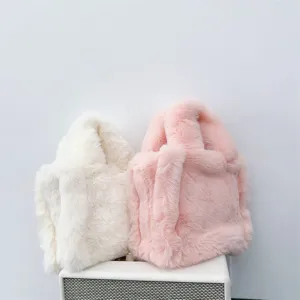 Piel Sintética de Conejo Mini Bolso Tote Mujer Invierno Felpa Bolso de Mano Suave Bandolera Cadena