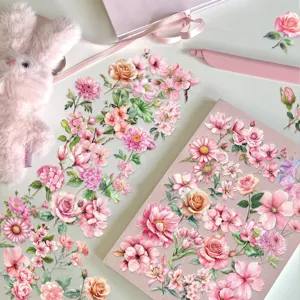 Juego de pegatinas florales rosas para diario scrapbooking decoracion artesania bonita