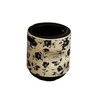 Pattumiera in Stile Retro Francese Floreale Bianco e Nero Grande Capacità Doppia Strato Portatile per Casa Hotel