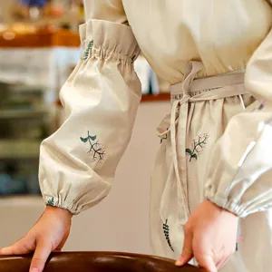 Waterproof Cotton Arm Sleeves For Women Long Kitchen Work Oversleeves Cute Floral Embroidery Anti-Dirty Oversleeve Cuffs