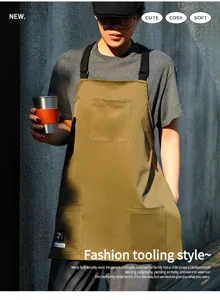 Grembiule da lavoro elegante in tela kaki con tasche per ristorazione e toelettatura