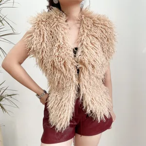 Dames Kunstbont Vest Sexy Halter Rugvrij Mongools Kunstbont Crop Top Streetwear Mode Winter Bovenkleding