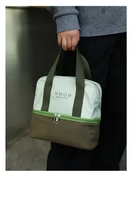 Borsa pranzo termica a doppio strato in verde oliva e menta per pendolari