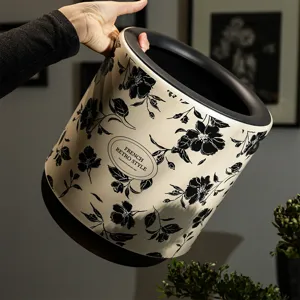 Stile Retro Francese Pattumiera di Grande Capacità per Casa Soggiorno Ufficio Cestino Rifiuti Motivo Floreale Vintage Contenitore Rifiuti