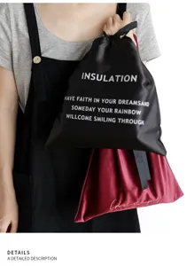 Borsa da pranzo portatile in velluto con coulisse e borsa termica per uso quotidiano