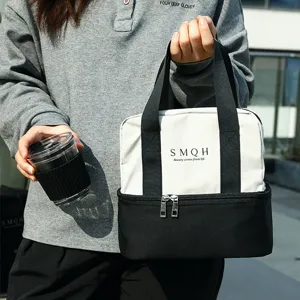 Borsa Termica per Pranzo Stile Lavoro Doppio Strato Portatile Bento Box Tote Bag Grande Capacità Custodia per Conservazione Termica dei Pasti