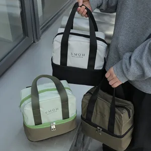 Borsa pranzo termica a doppio strato per pendolari, grande capacità con manico