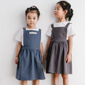 Delantal de Algodón Lavado de Color Sólido Minimalista Japonés Delantal Babero Antimanchas para Niños Estilo Princesa