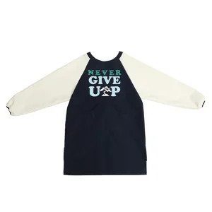 Grembiule a maniche lunghe blu navy e bianco con stampa 'Never Give Up' per la cucina