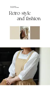 Detalle del delantal de cocina plisado de algodón caqui con tela impermeable para hornear