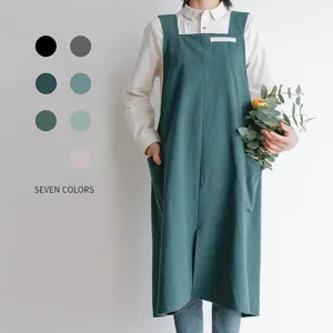 Tablier en Coton pour Femmes Style Littéraire Ample Sans Manches Blouse Tablier de Cuisine pour Fleuriste Café Maison