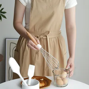 Delantal plisado caqui sencillo para mujer cocina algodón impermeable estilo chaleco