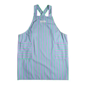 Grembiule da cucina impermeabile a righe viola e verdi con due tasche e spalline incrociate