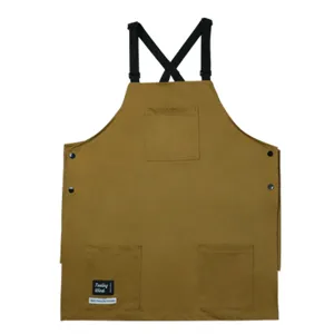 Grembiule da lavoro in tela marrone resistente con spalline regolabili e comode tasche