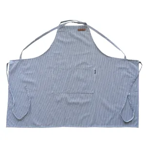 Grembiule da cucina in cotone a righe verticali bianche e blu con tasca frontale