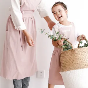 Juego de delantales de algodón rosa para padres e hijos de estilo japonés minimalista