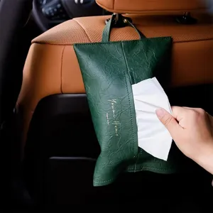 Porta fazzoletti in pelle stropicciata verde scuro premium appeso al poggiatesta dell'auto