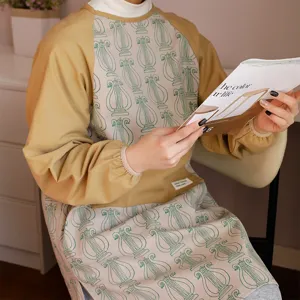 Donna Manica Lunga Cotone Camice Grembiule Vintage Stampa Lira Impermeabile Antivegetativo Cucina Studio d'Arte Abito da Lavoro