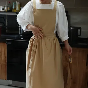 Delantal de Cocina Impermeable Para Mujer Algodón Plisado Cocina Hornear Delantal Babero Estilo Ins Estético Hogar Tareas Domésticas