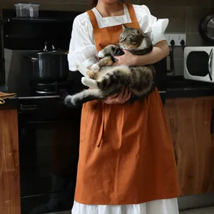 Delantal de cocina plisado de algodón naranja quemado impermeable con bolsillos