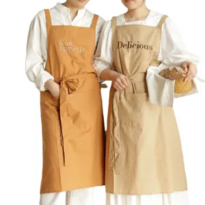 Grembiuli da cucina lunghi in stile coreano con ricami Bon appetit e Delicious ricamati