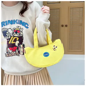 Süße gelbe Bananen-Handtasche aus Segeltuch mit besticktem Smiley-Gesicht
