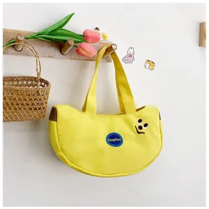 Süße gelbe Bananen-Stofftasche mit KeepKind-Stickerei und Smiley für Kindergeschenke