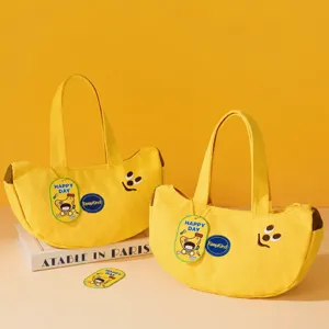 Süße Cartoon Bestickte Segeltuch Handtasche Gelbe Bananenform Tragetasche Tägliche Freizeitreise Aufbewahrungstasche Für Frauen Und Kinder