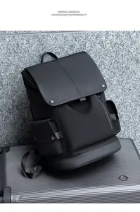 Mochila informal de negocios negra de gran capacidad, múltiples bolsillos, ideal para viajes.
