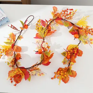 Artificial autumn maple leaf pumpkin garland for Thanksgiving holiday home wall door hanging decor.