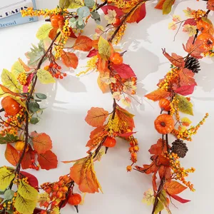Fall artificial maple leaf pumpkin vine garland for autumn home wall decor and Thanksgiving decoration