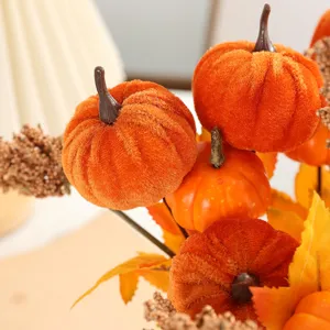 Autumn artificial velvet pumpkins bouquet for Halloween holiday home party indoor decor.