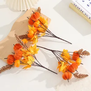 Autumn artificial velvet pumpkin maple leaf bouquet for holiday party home decor details