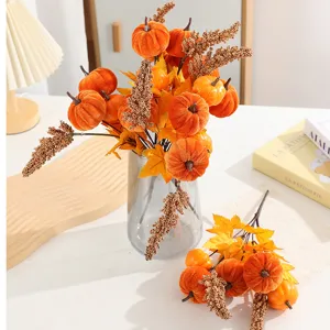 Halloween velvet artificial pumpkin bouquet autumn home decor floral arrangement ornament