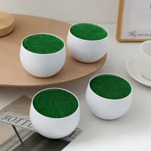 Nordischer minimalistischer weißer runder Blumentopf mit grünem Moos für kleine Sukkulenten